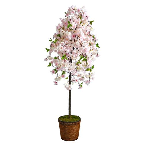 70" Cherry Blossom Artificial Tree in Wicker Planter