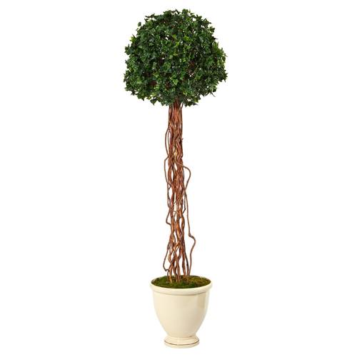70" English Ivy Single Ball Artificial Topiary Tree in Decorative Urn UV Resistant (Indoor/Outdoor)