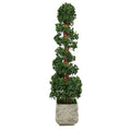 70" English Ivy Topiary Spiral Artificial Tree in White Planter UV Resistant (Indoor/Outdoor)