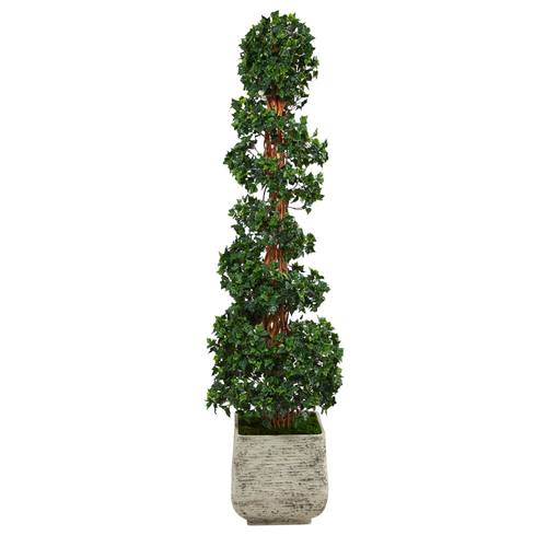 70" English Ivy Topiary Spiral Artificial Tree in White Planter UV Resistant (Indoor/Outdoor)