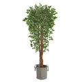 70" Variegated Ficus Artificial Tree in Handmade Black and White Natural Jute and Cotton Planter UV Resistant (Indoor/Outdoor)