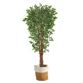70" Variegated Ficus Artificial Tree in Handmade Natural Jute and Cotton Planter UV Resistant (Indoor/Outdoor)