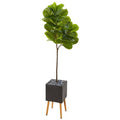 71" Fiddle Leaf Artificial Tree in Black Planter with Stand (Real Touch)