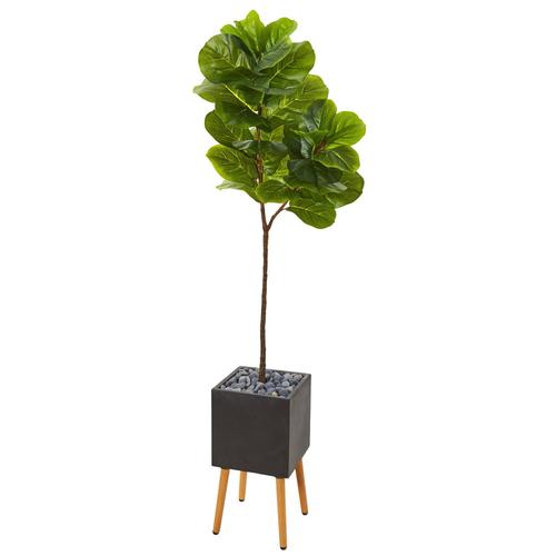 71" Fiddle Leaf Artificial Tree in Black Planter with Stand (Real Touch)