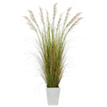 74" Grass Artificial Plant in White Metal Planter