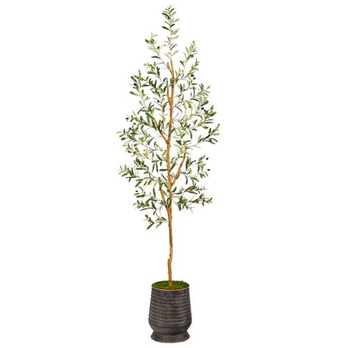 74" Olive Artificial Tree in Ribbed Metal Planter