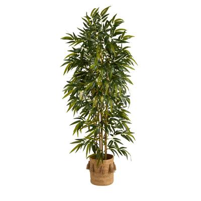 75" Bamboo Artificial Tree in Handmade Natural Jute Planter with Tassels