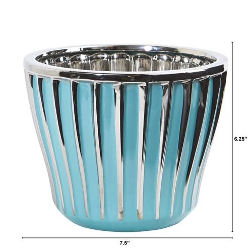 7.5" Turquoise Vase with Silver Trimming