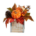 8" Fall Pumpkin, Gourd, Berries and Pinecones Artificial Autumn  Arrangement in Natural Washed Vase
