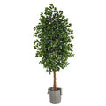 8'Ficus Artificial Tree in Handmade Black and White Natural Jute and Cotton Planter