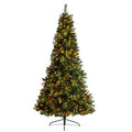 8'Flat Back Montreal Mountain Pine Artificial Christmas Tree with Pinecones, Berries and 300 Warm White LED Lights and 767 Bendable Branches