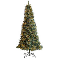 8'Frosted Tip British Columbia Mountain Pine Artificial Christmas Tree with 500 Clear Lights, Pine Cones and 1112 Bendable Branches