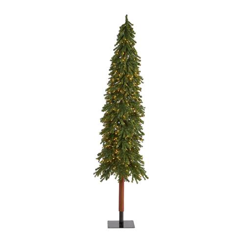 8'Grand Alpine Artificial Christmas Tree with 500 Clear Lights and 1051 Bendable Branches on Natural Trunk