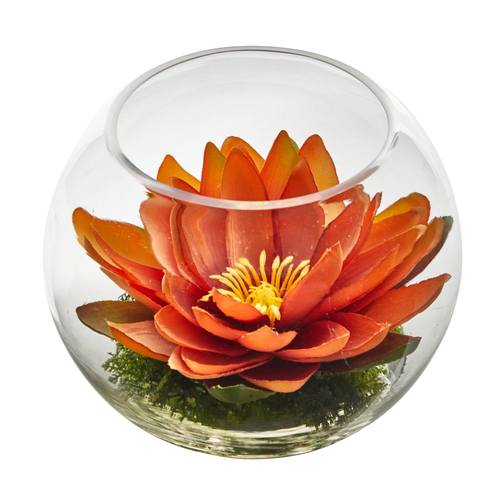 8" Lotus Artificial Arrangement in Glass Vase