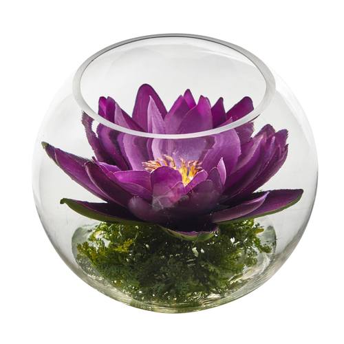 8" Lotus Artificial Arrangement in Glass Vase
