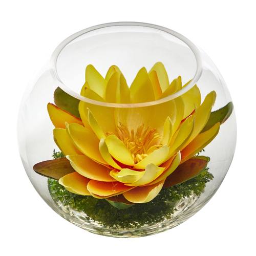 8" Lotus Artificial Arrangement in Glass Vase