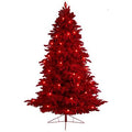 8' Red Flocked Fraser Fir Artificial Christmas Tree with 700 Red Lights, 45 Globe Bulbs and 1468 Bendable Branches