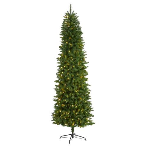 8'Slim Green Mountain Pine Artificial Christmas Tree with 400 Clear LED Lights