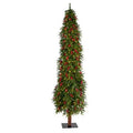 8' Victoria Fir Artificial Christmas Tree with 350 Multi-Color (Multifunction) LED Lights, Berries and 667 Bendable Branches