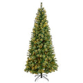8'Wisconsin Slim Snow Tip Pine Artificial Christmas Tree with 600 Clear LED Lights and 908 Bendable Branches
