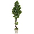 82" Rubber Leaf Artificial Tree in Country White Planter (Real Touch)