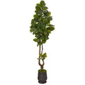 83" Rubber Leaf Artificial Tree in Ribbed Metal Planter (Real Touch)