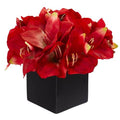 9" Amaryllis Artificial Arrangement in Black Vase