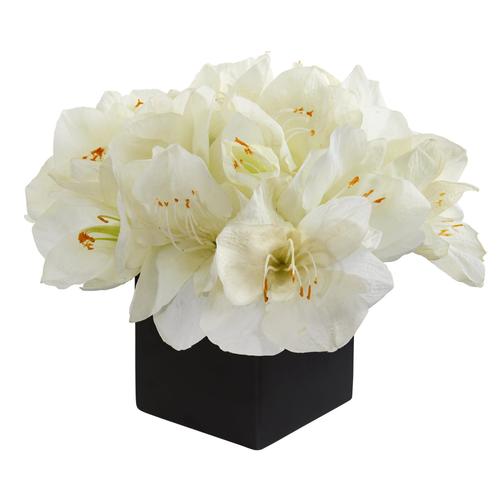 9" Amaryllis Artificial Arrangement in Black Vase