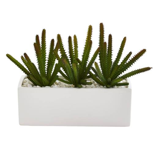 9" Cactus Succulent Artificial Plant in White Planter