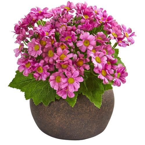 9" Daisy Artificial Plant in Stone Brown Planter