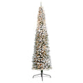 9'Flocked Pencil Artificial Christmas Tree with 600 Clear Lights and 896 Bendable Branches