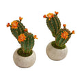 9" Flowering Cactus Succulent Artificial Plant in Stone Planter (Set of 2)