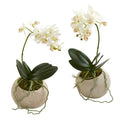 9" Mini Orchid Phalaenopsis Artificial Arrangement in Stone Vase (Set of 2)