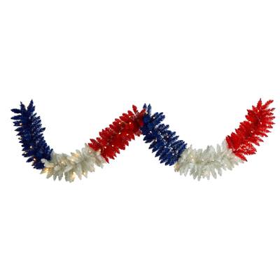 9'Red, White and Blue “Americana" Artificial Garland with 50 Warm LED Lights