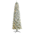 9'Slim Flocked Montreal Fir Artificial Christmas Tree with 600 Warm White LED Lights and 1860 Bendable Branches