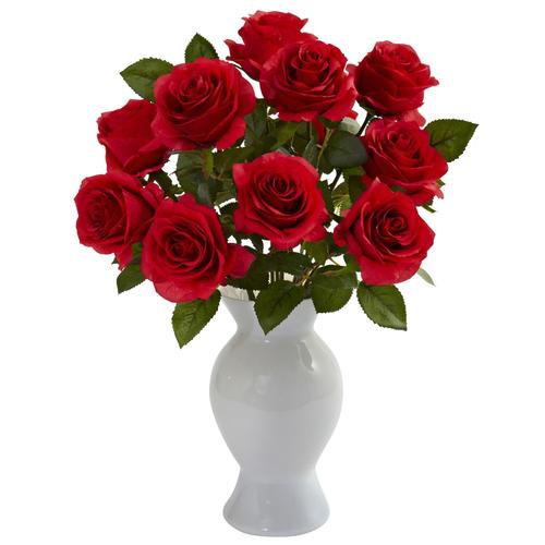 Roses w/Colored Glass Vase