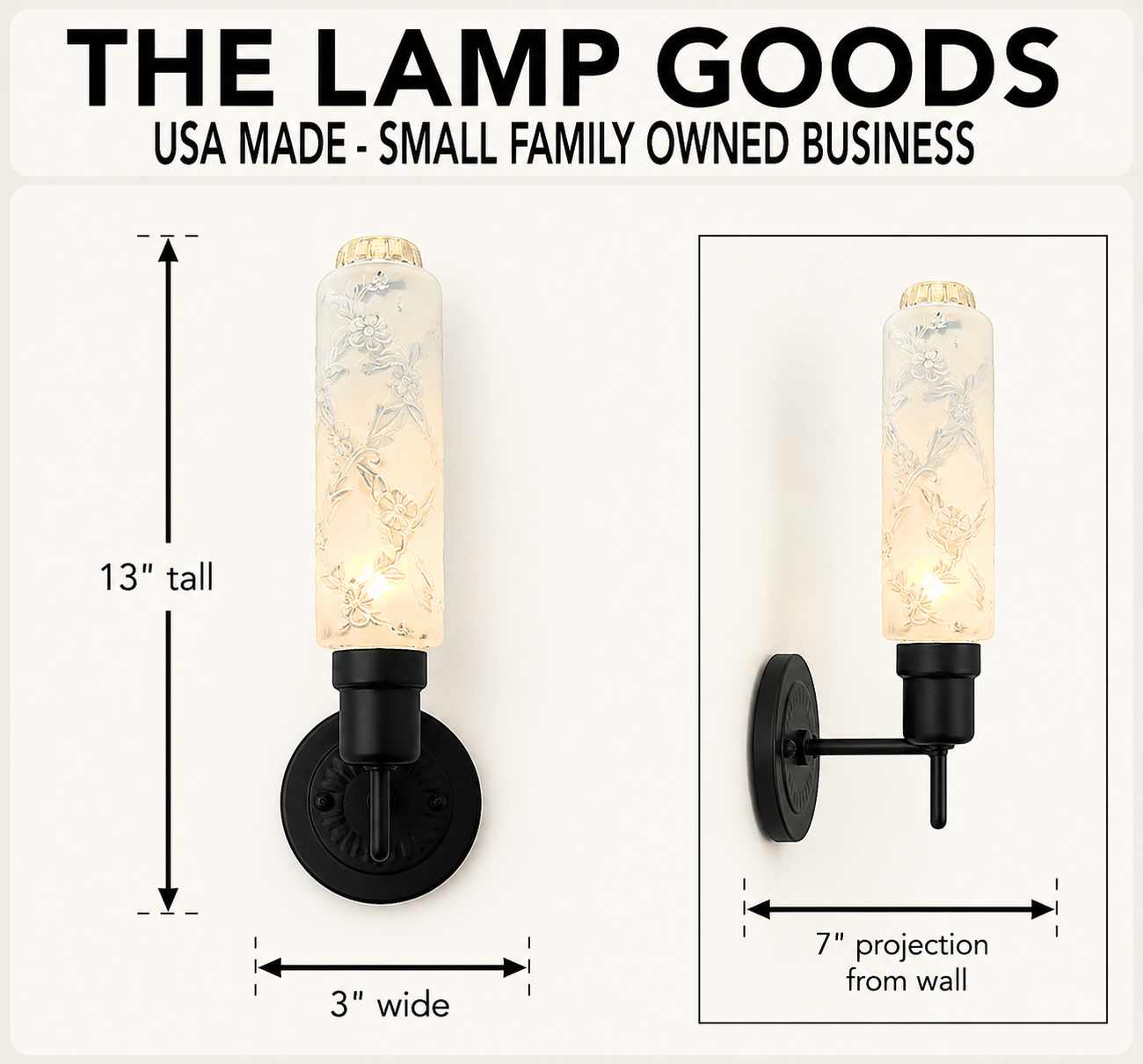 Delicate Narrow Frosted Floral Glass Wall Sconce