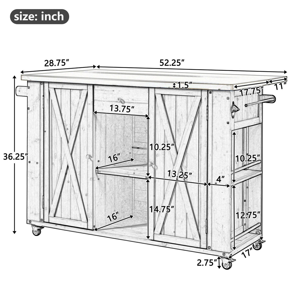 Outdoor Kitchen Island With Stainless Steel Top, Ample Storage Space, Towel And Spice Racks And A Bottle Opener
