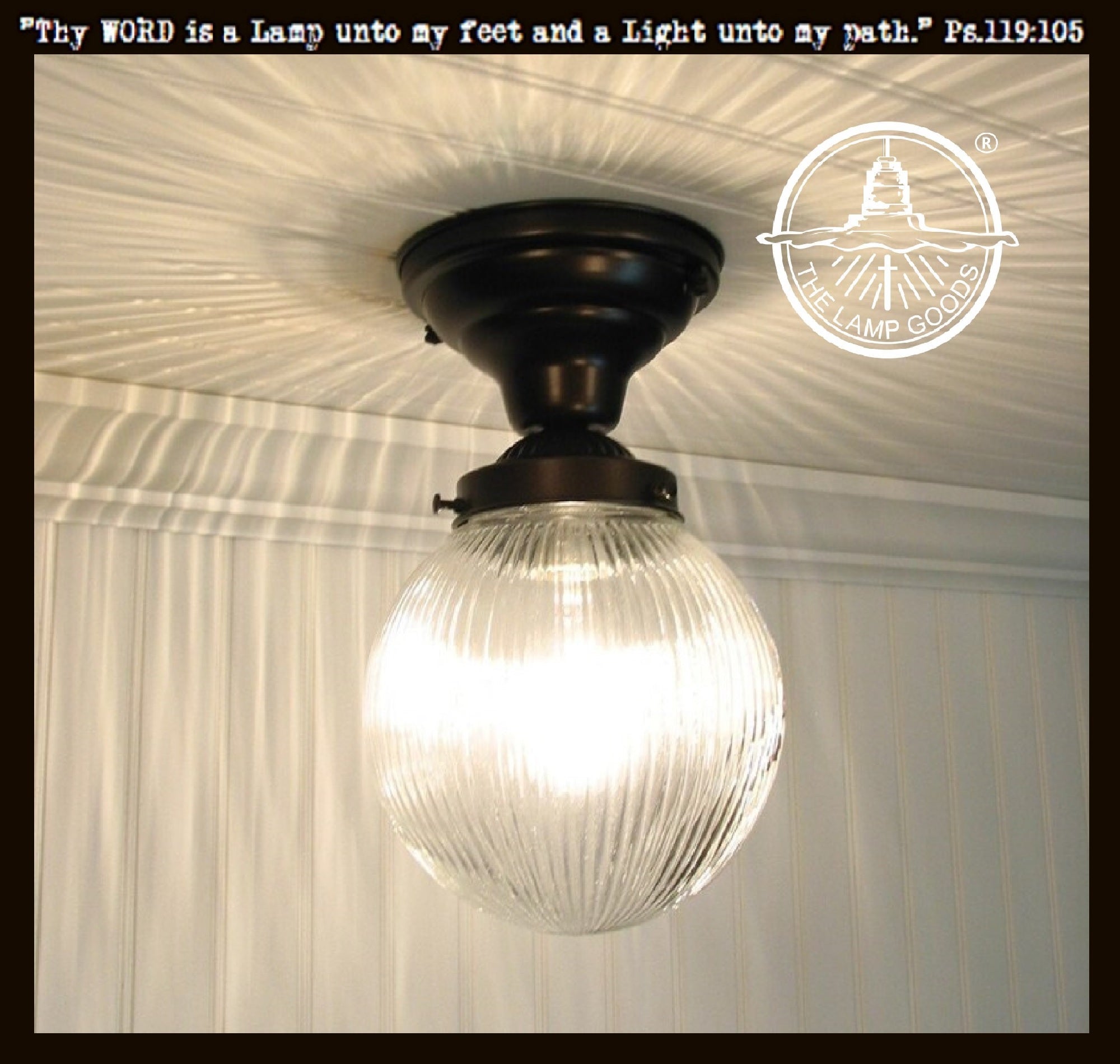 Large Holophane Glass Ceiling Light Fixture