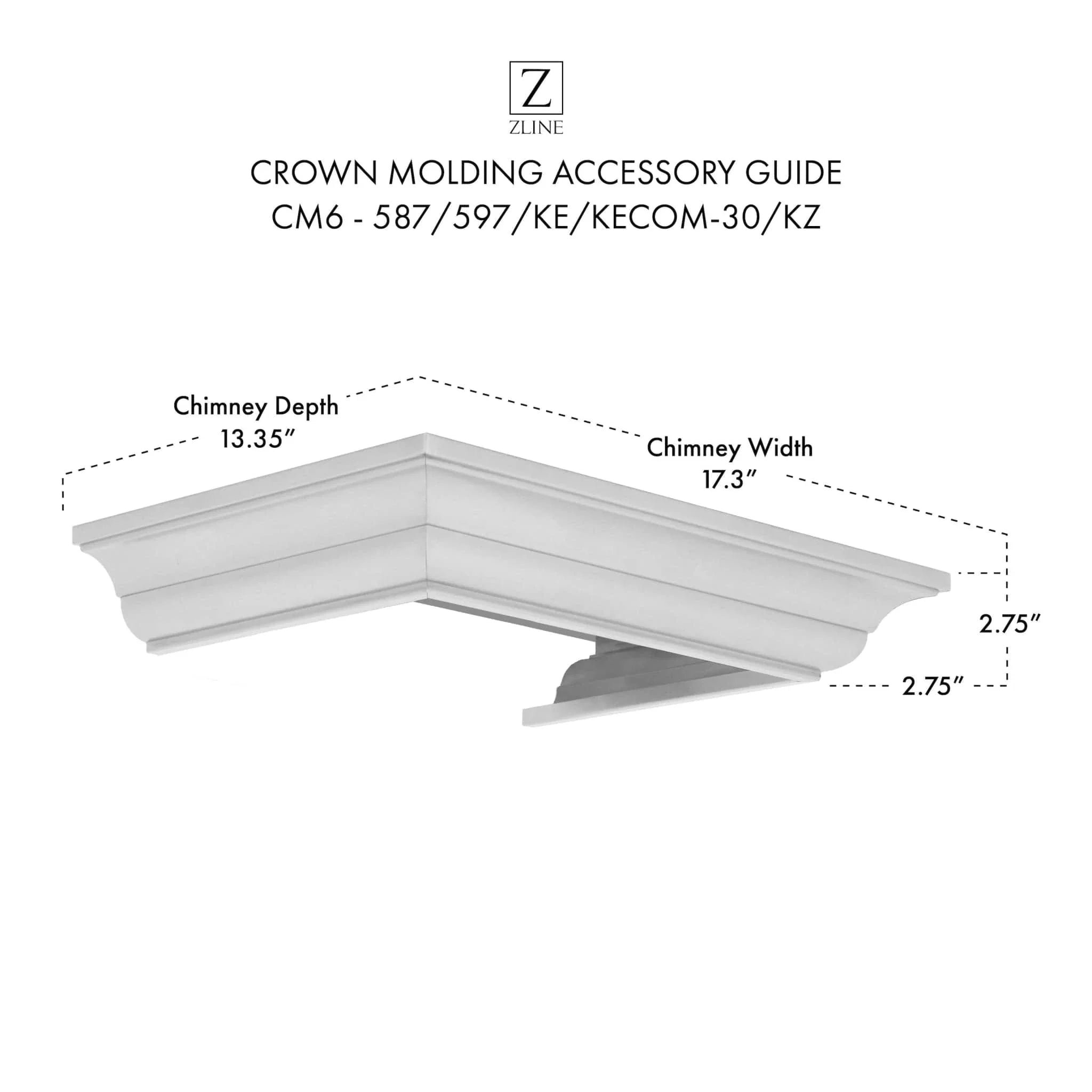 Crown Molding 6 Wall Range Hood Stainless, CM6-587/597/KE/KECOM-30/KZ