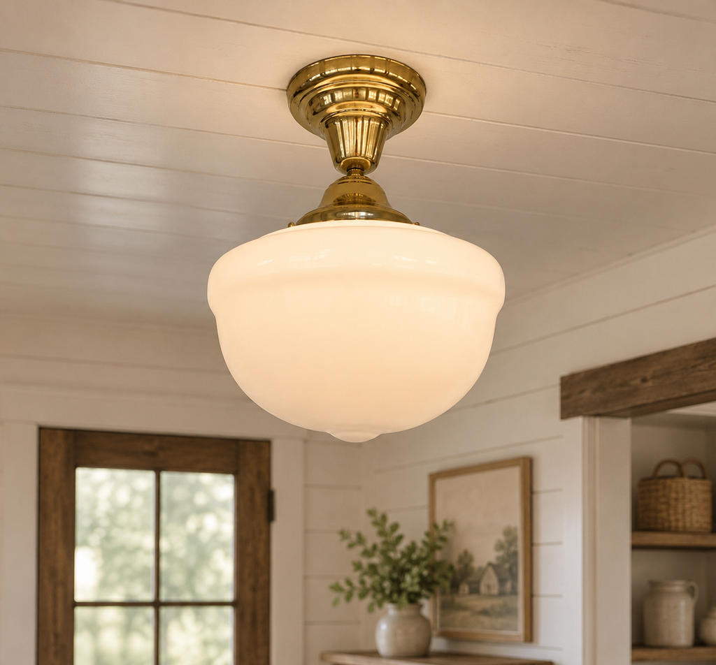 Brass Acorn Schoolhouse Ceiling Light