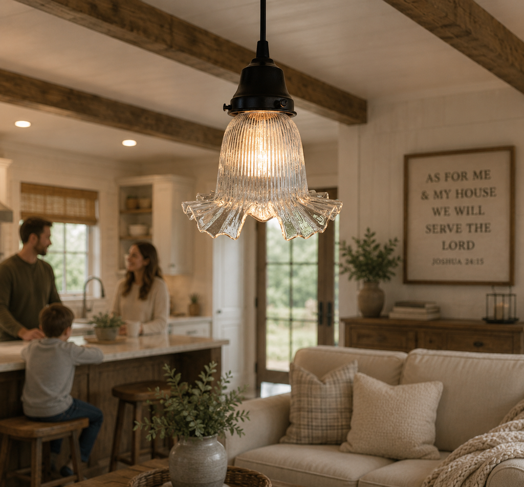Delicate HOLOPHANE RUFFLE 1930's Antique Glass Pendant Light
