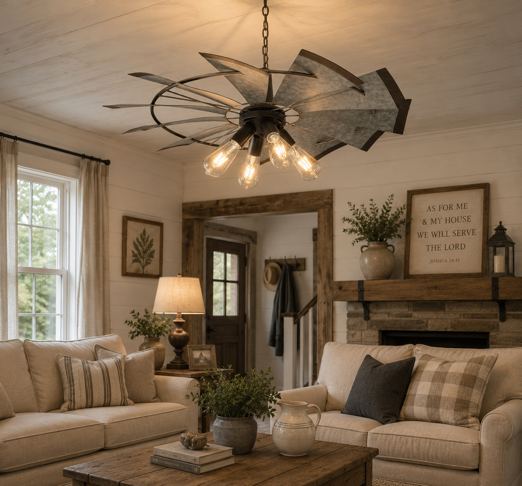 Farmhouse Windmill STATIONARY Chandelier Lighting Fixture 30"