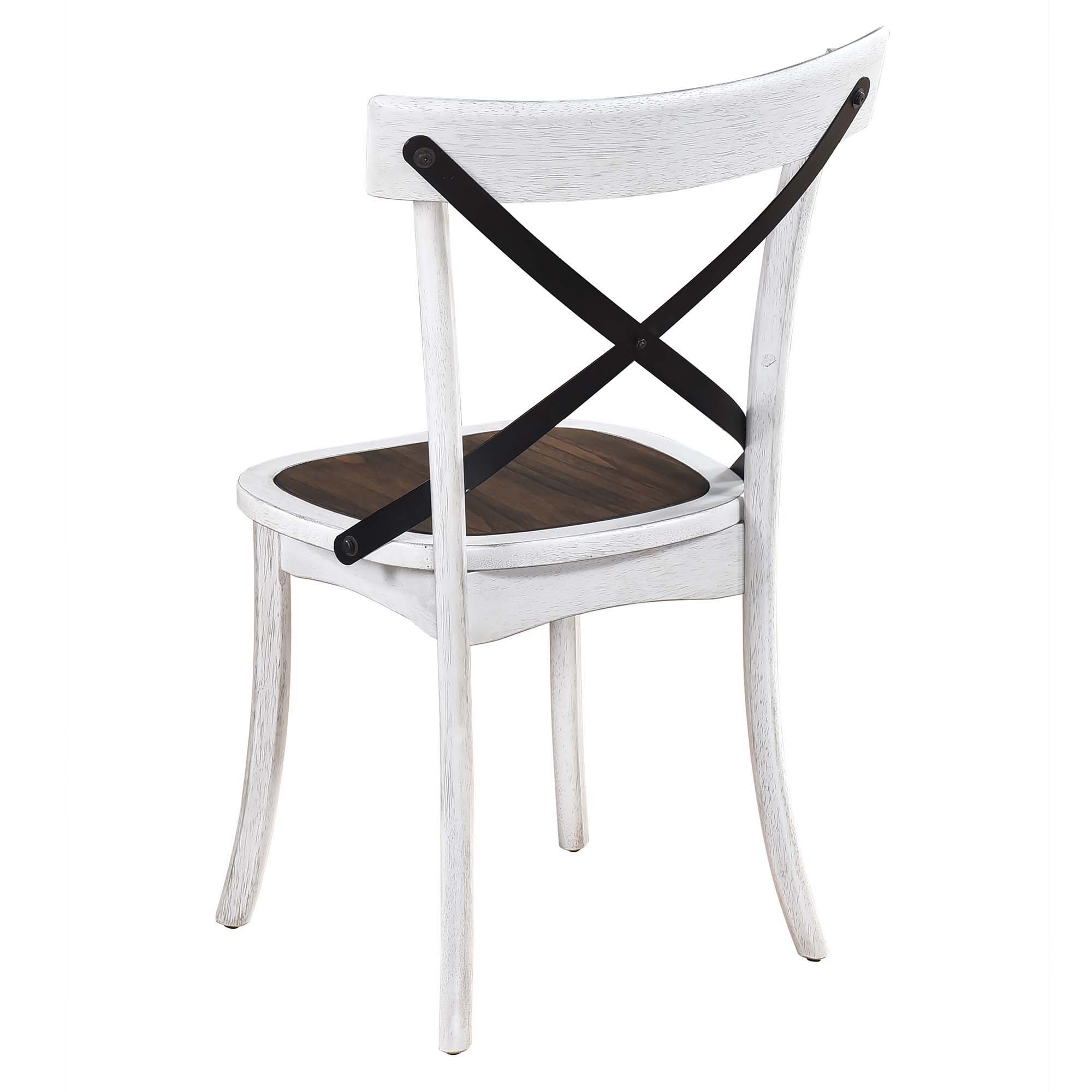 2 Pieces Set Dining Side Chair Rustic Modern Farmhouse Design Retro Design With Metal X Design - Antique Dark Oak / Antique White