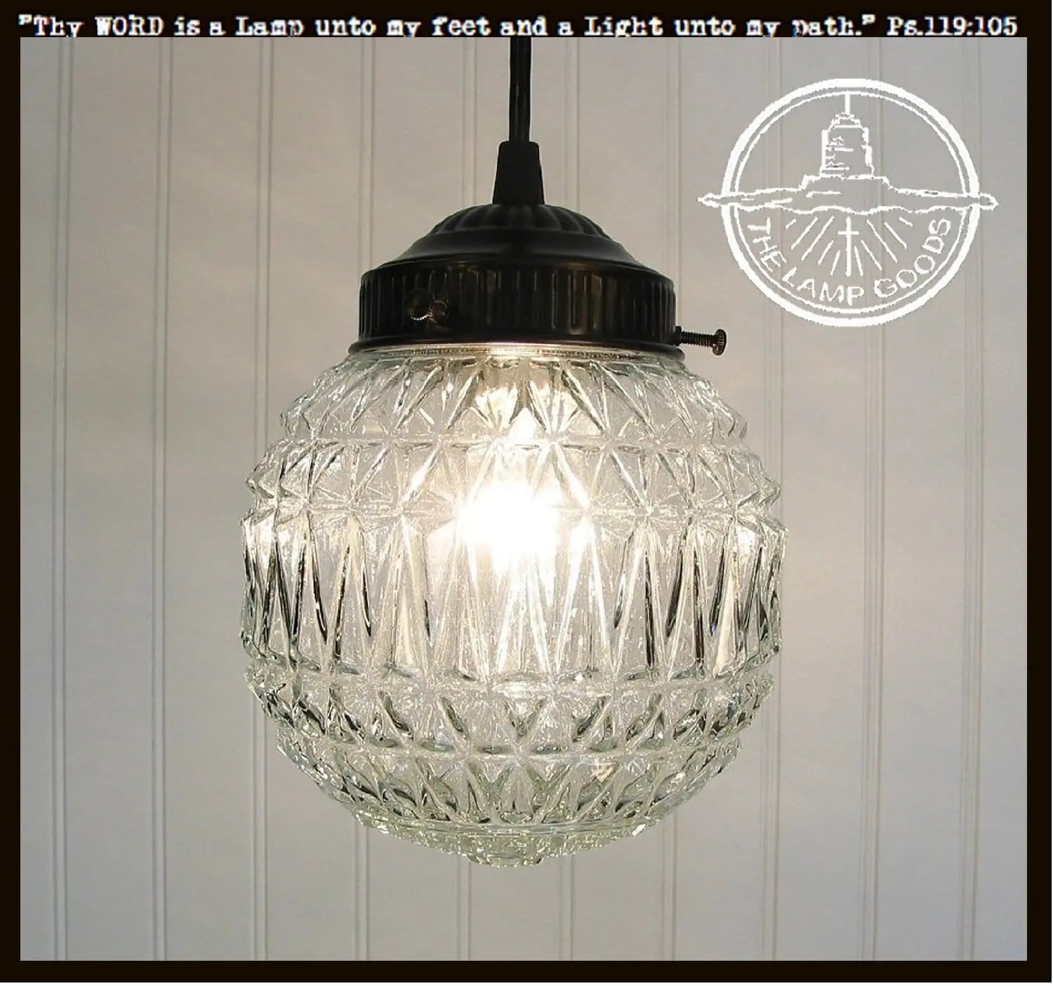 RARE Vintage Diamond-Cut Glass Globe Ceiling Light