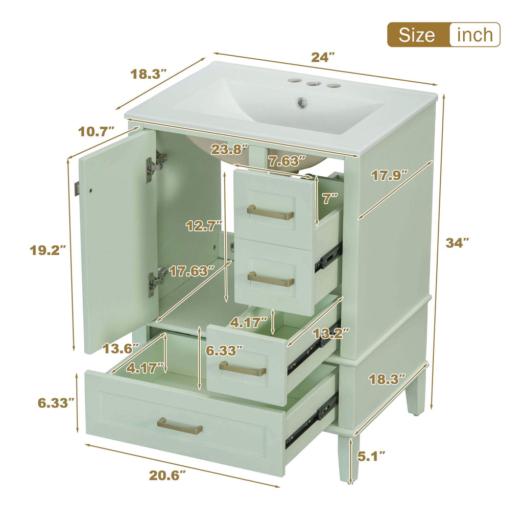Bathroom Vanity, Modern Bathroom Cabinet With Sink Combo Set, Bathroom Storage Cabinet With A Soft Closing Door And 3 Drawers, Solid Wood Frame