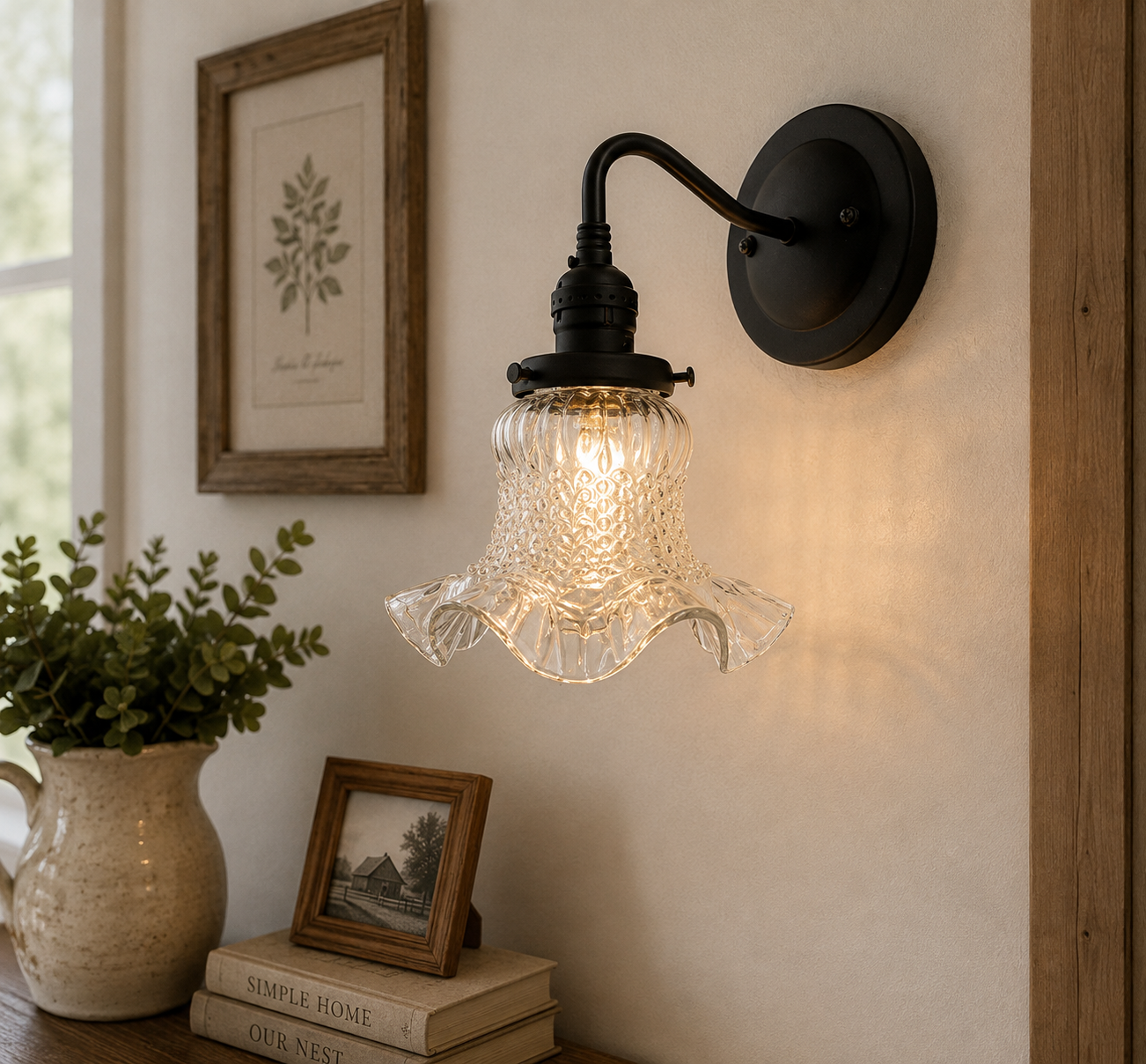 Sweet Ruffle Antique 1950's Glass Wall Sconce Light Fixture