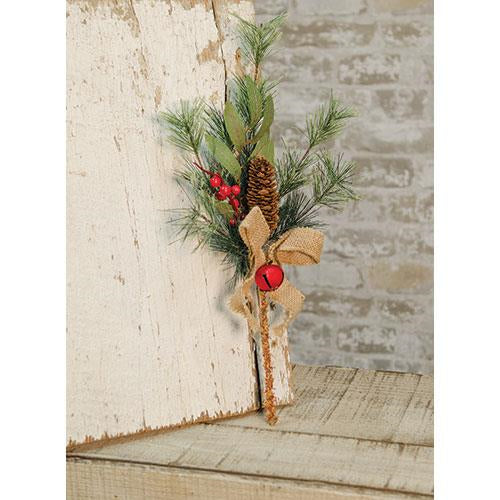 Brush Pine w/Red Bells Pick 16" (Pack of 2)