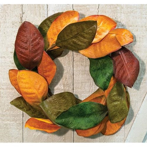 Fall Magnolia Leaves Wreath 14" (Pack of 2)
