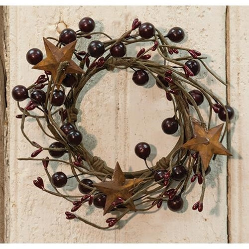Burgundy Berry Ring w/Stars 3.5"  (Pack of 4)